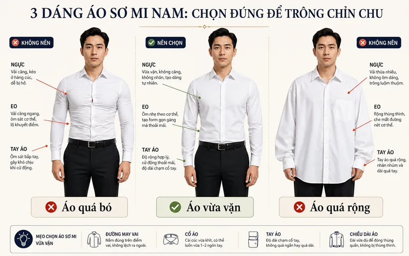 Áo sơ mi không đúng form dễ làm tổng thể mất cân đối và kém chỉn chu